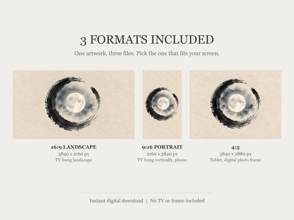 Enso Moon Night Ink: the three included formats, 16:9, 9:16 and 4:3