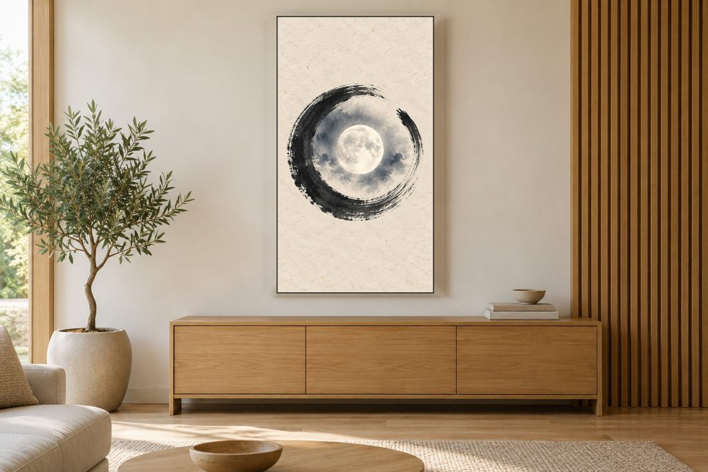 Enso Moon Night Ink shown on a vertically mounted TV in a room setting