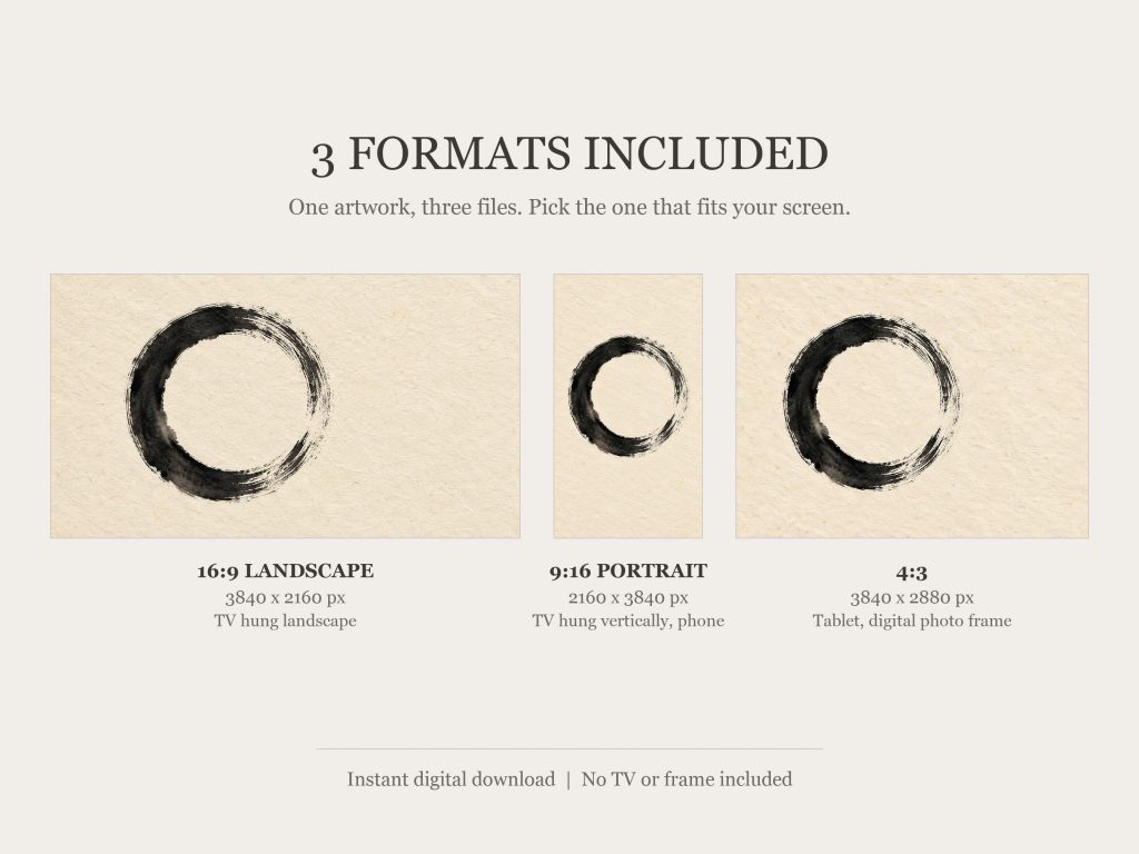Enso Circle Zen Ink: the three included formats, 16:9, 9:16 and 4:3