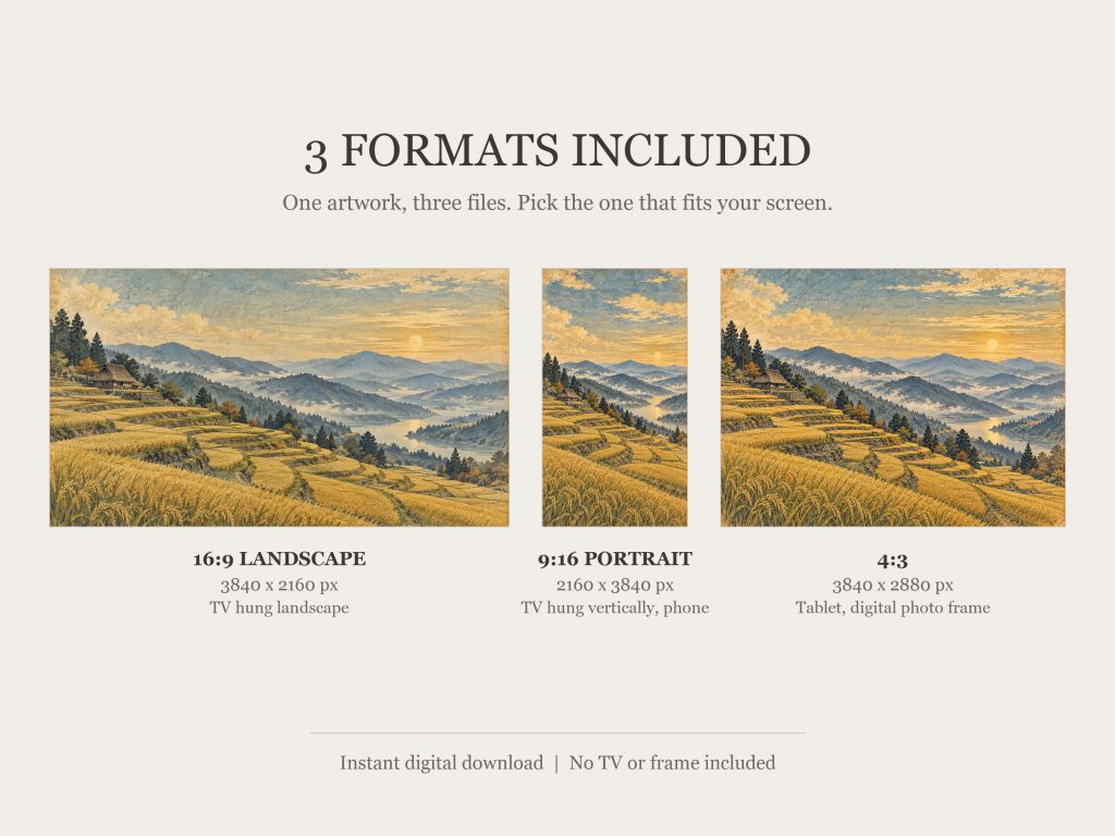 Vintage Countryside Rice Terraces: the three included formats, 16:9, 9:16 and 4:3