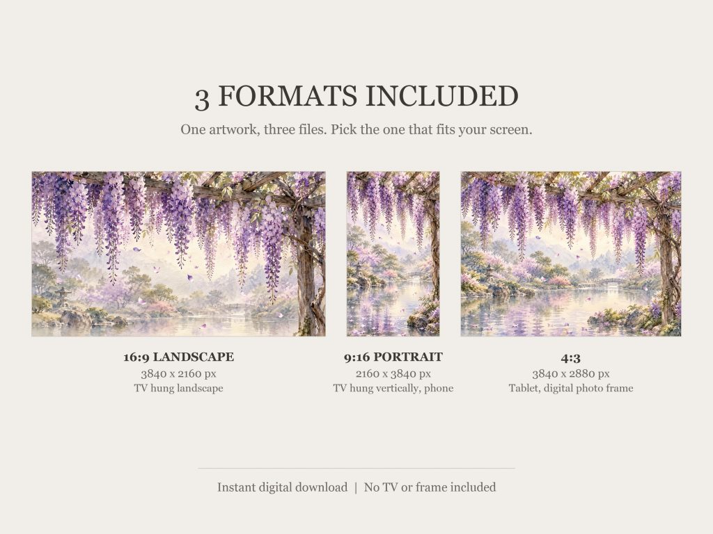 Wisteria Trellis: the three included formats, 16:9, 9:16 and 4:3