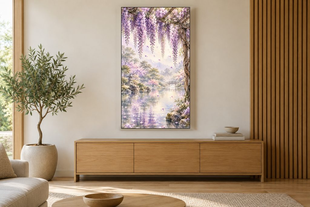 Wisteria Trellis shown on a vertically mounted TV in a room setting
